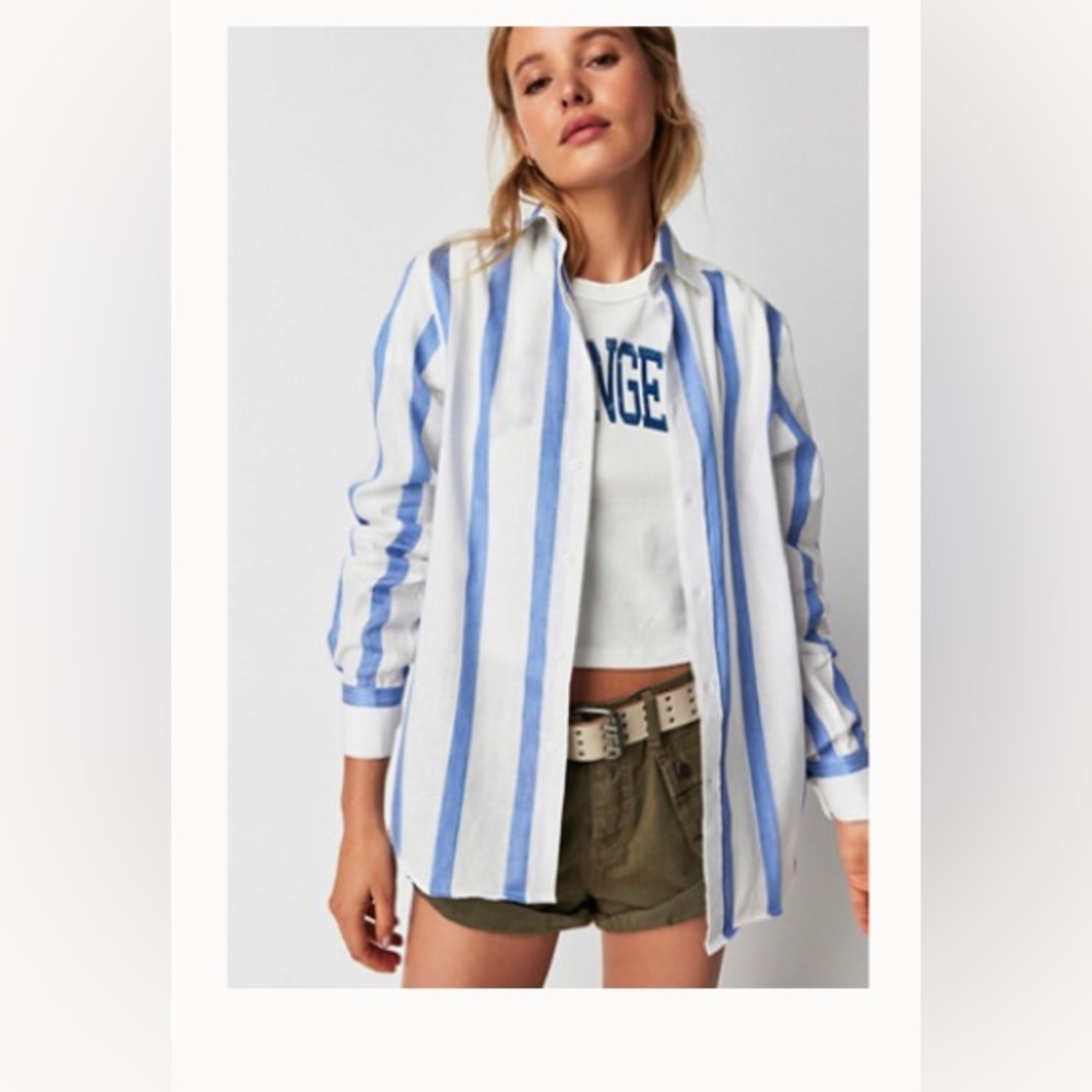 Free People boyfriend weave shirt